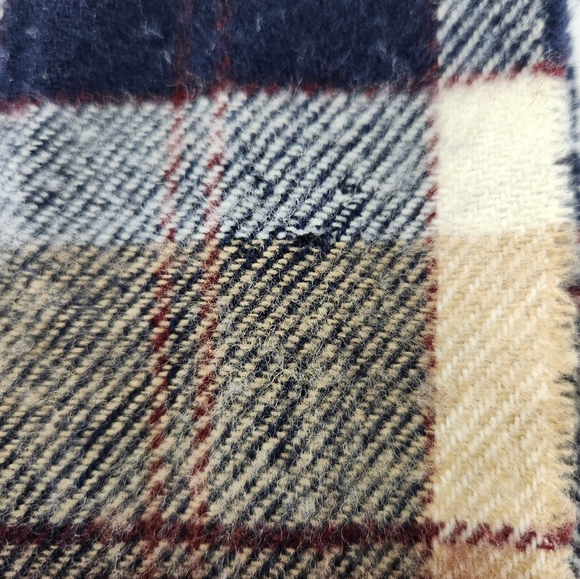 Classic HARRODS OF LONDON Tartan Plaid Navy Blue Beige 100% Lambswool Scarf 69" - Picture 4 of 6